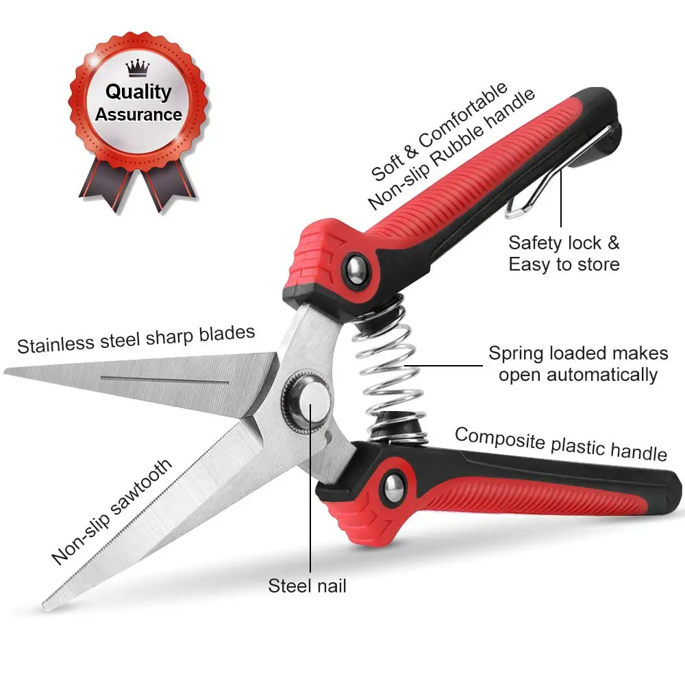 Garden Pruning Shear Stainless Steel Scissors Gardening Plant Scissor Branch Hands Pruner Trimmer Tool for Tree/Flowers Trimming