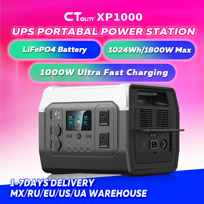 CTOLITY XP1000 1024WH 1800W Portable Solar Generator Camping Power Station UPS Function Emergency Supply 1000W Fast Charger RV