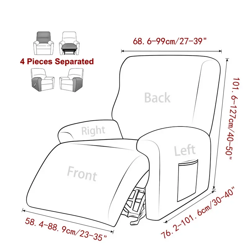 1 3 Seater Split Polar Fleece Recliner Sofa Covers Elastic  Chair Cover Lounger Couch Slipcovers Relax Armchair Cover 2