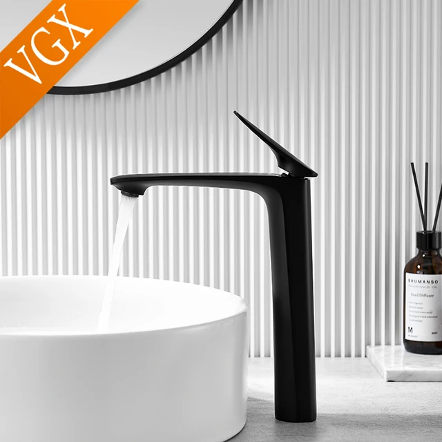 VGX หรูหราก๊อกน้ําห้องน้ําสูงอ่างล้างหน้าสูงก๊อกน้ําอ่างล้างจาน Gourmet อ่างล้างหน้า Tapware ร้อนน้ําเย็นแตะทองเหลือง Chrome สีดํา 2 VGX หรูหราก๊อกน้ําห้องน้ําสูงอ่างล้างหน้าสูงก๊อกน้ําอ่างล้างจาน Gourmet อ่างล้างหน้า Tapware ร้อนน้ําเย็นแตะทองเหลือง Chrome สีดํา 2