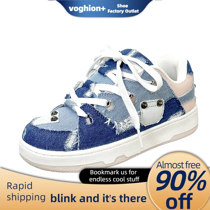 Xu Lings „Cold Sticky Bread“-Schuhe, kontrastierendes Canvas-Panel in Cowboy-Blau-Pink, Dopamine BAKE-Skateboards für Männer und Frauen_voghion.com