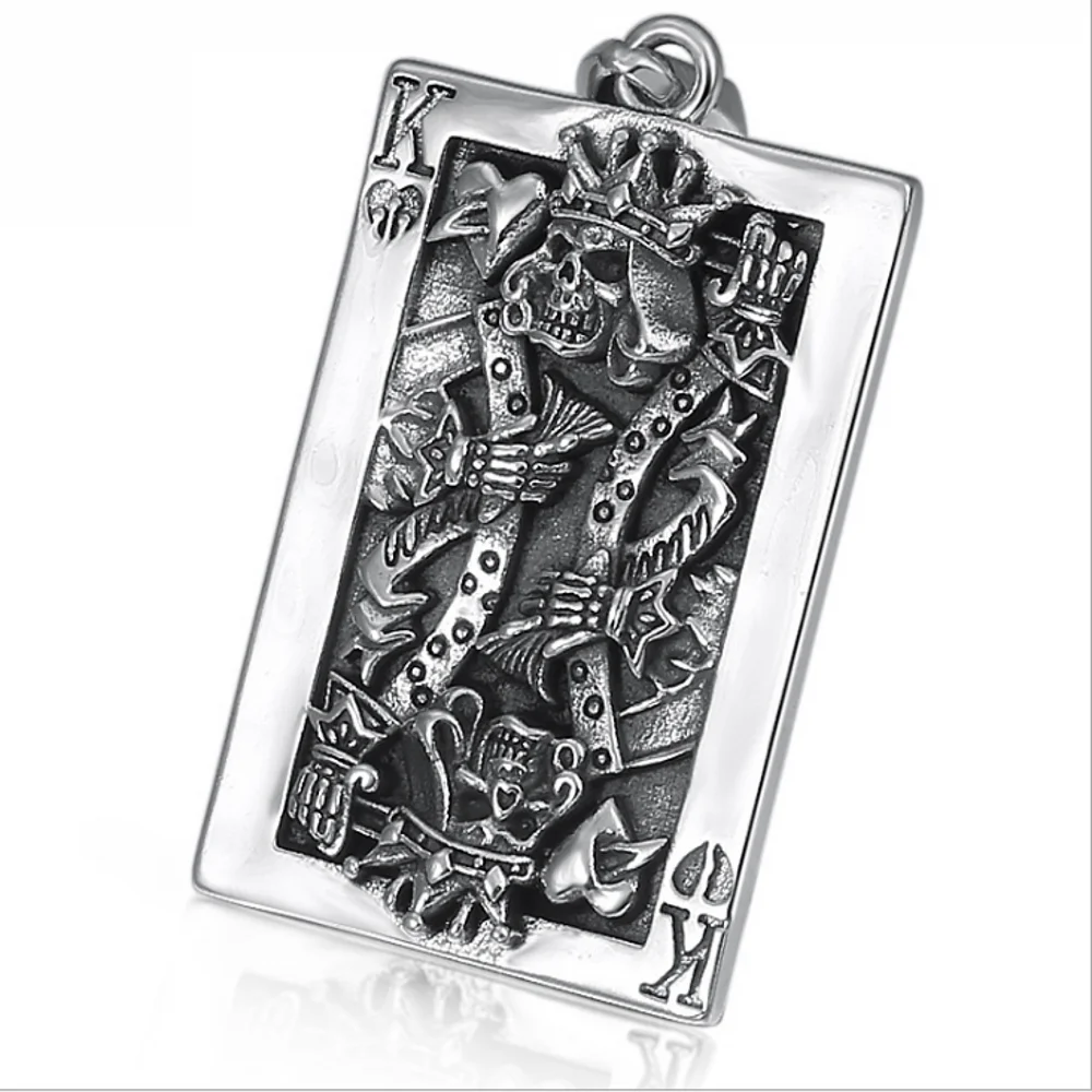 BOCAI Trendy s925 Sterling Silver Pendants Creative Personality Poker K Tag Hip Hop Skull Pure Argentum Jewelry for Men Women