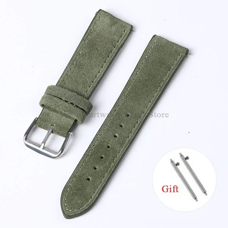 Artisanal Vintage Suede Leather Watch Strap with Handmade Stitching and Quick Release