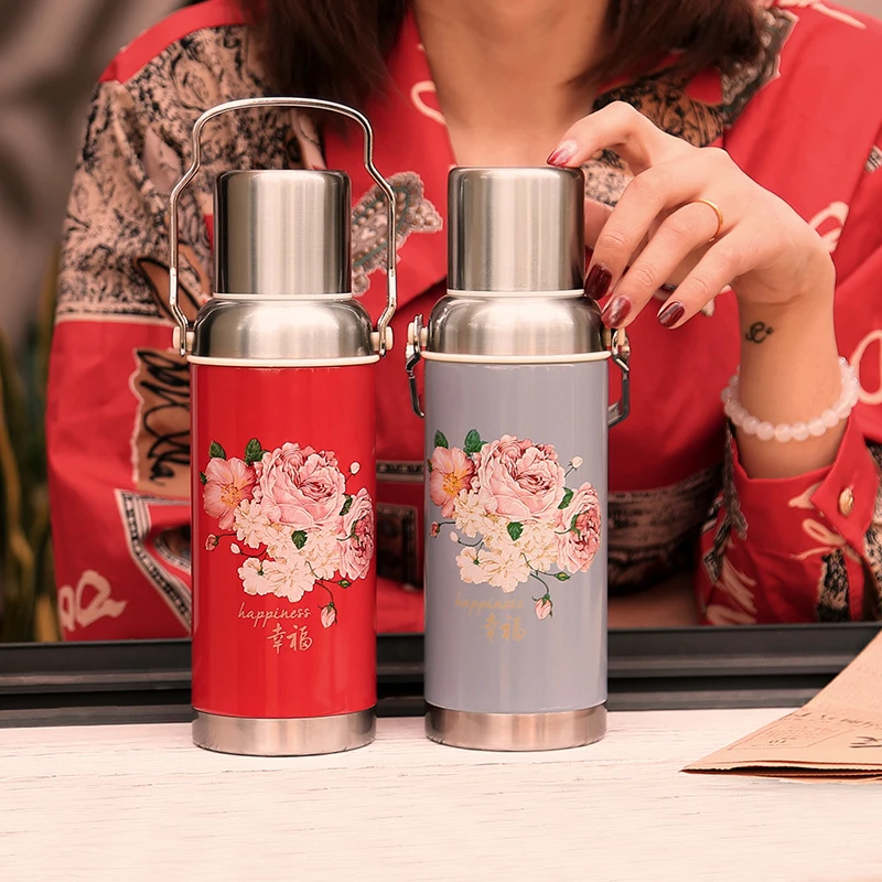 600ml Thermos Bottle Students with Chinese Style Open Water Bottle Can