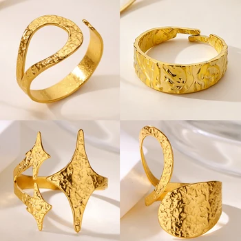 18K Gold Plated Die-casting Rings for Women Stainless Steel Geometric Open Finger Ring Hypoallergenic Waterproof Jewelry Gifts