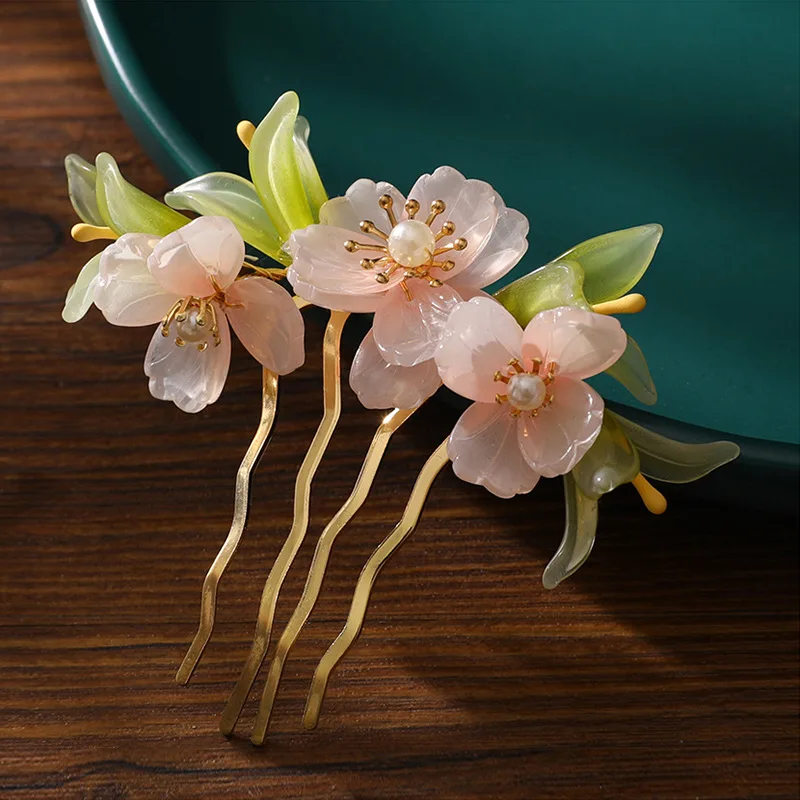 Crimson Peony Half-Updo Wig | Chinese Vintage Style with Floral Hairpin main image 1