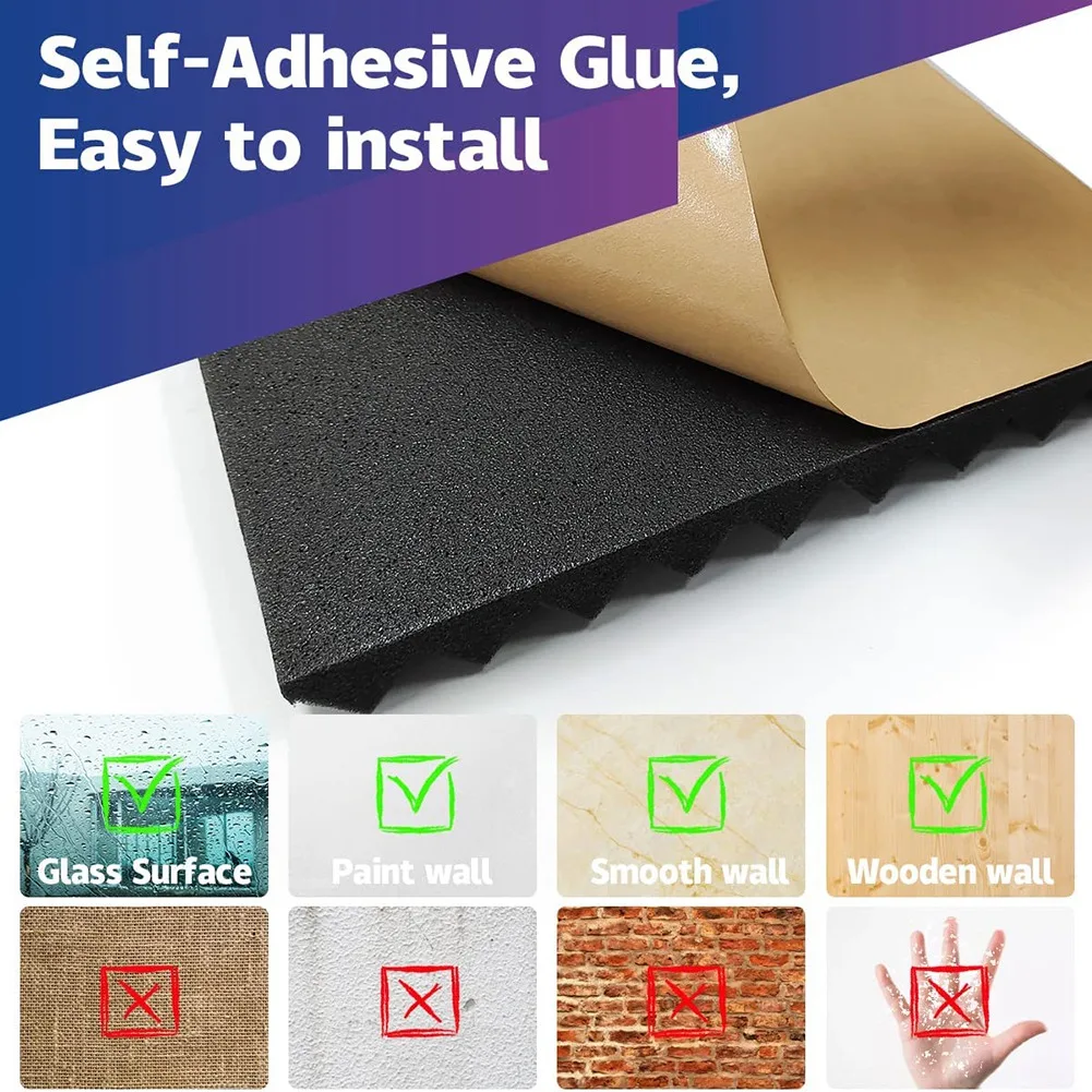 

12 шт./упаковка, самоклеящиеся акустические панели, звукостойкие пенопластовые панели, звукоизоляционные настенные панели высокой плотности для дома (черные)