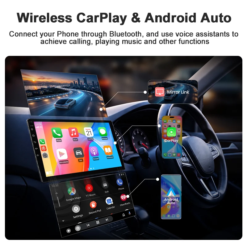 Radio de coche inalámbrico AWESAFE con CarPlay y Android Auto para Renault Dacia Duster 2015-2020, estéreo multimedia 2 DIN con ventilador de refrigeración integrado, sistemas inteligentes, pantalla táctil, reproductor de vídeo, unidad principal, autorradio, navegación, Bluetooth, GPS, SWC, 4G, WIFI, RDS, FM, DSP 3