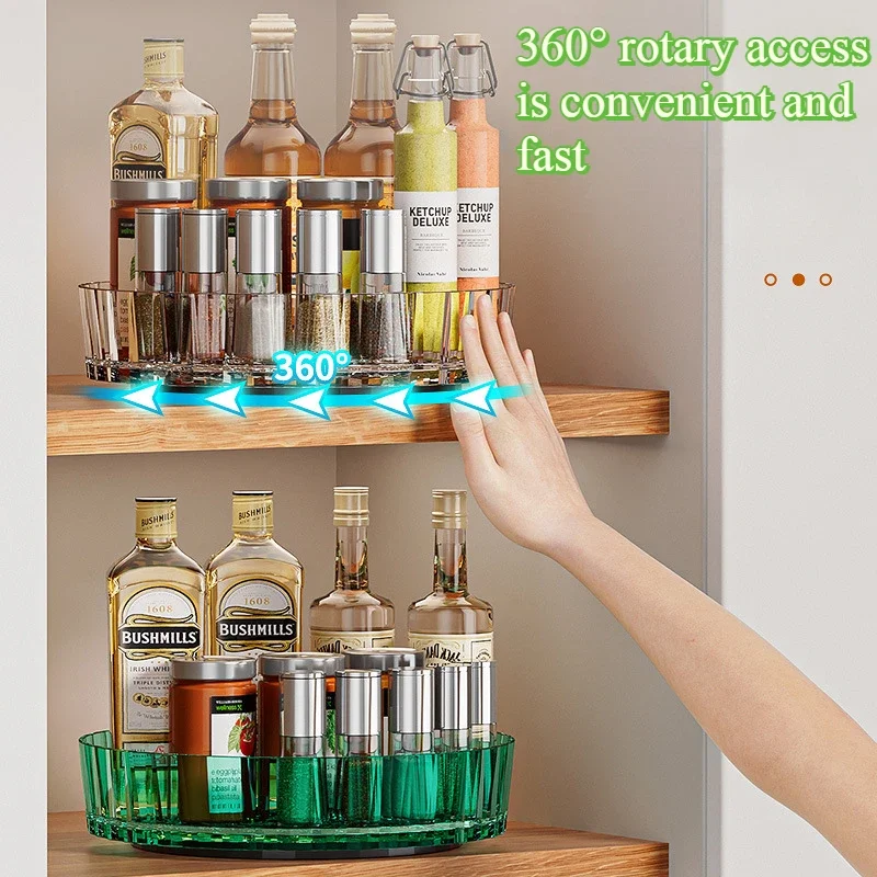 360&deg; Rotating Seasoning Storage Rack Cosmetics Snack Food Organizing Turntable Kitchen Seasoning Bottle Storage Rack Fruit Tray Spice Rack Storage Tray Rotating Storage Organizer Rotating Stand