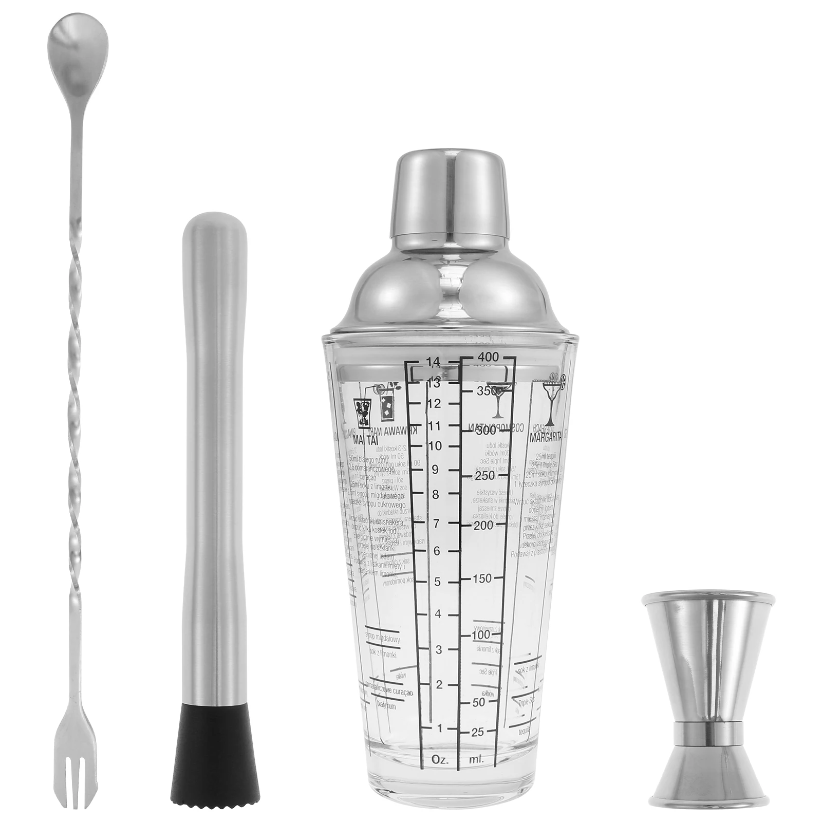 4Pcs 400ml Glass Cocktail Shaker Kit with Clear Scale Leakproof Cocktail Mixer Set Rustproof Bartender Kit with Measuring Cup