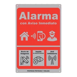 Enhanced Security Alarm Sign - Iron Wall Decor, Red & White Design, Anti - Intrusion, 24/7 Protection - Aluminum 14x20cm (WHITE)