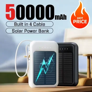 Xiaomi 50000mAh Solar Power Bank Built Cables Fast Charger 2 USB Port External Charger Powerbank with LED Light foriphone 2