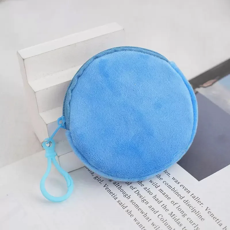 Fashionable Soft Plush Round Coin Purse with Carabiner Clip