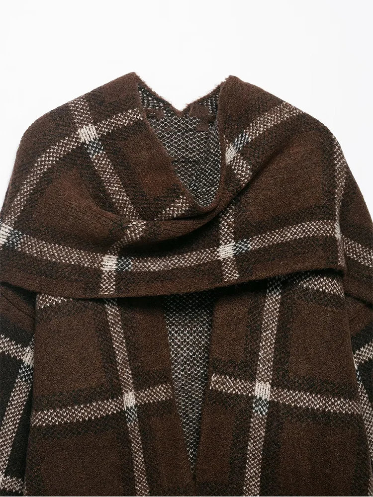  Women Elegant Coat With Scarf Collar Long Sleeve Loose Fit Pockets Jackets Lady Casual Style Knit Streetwear Autumn Winter War