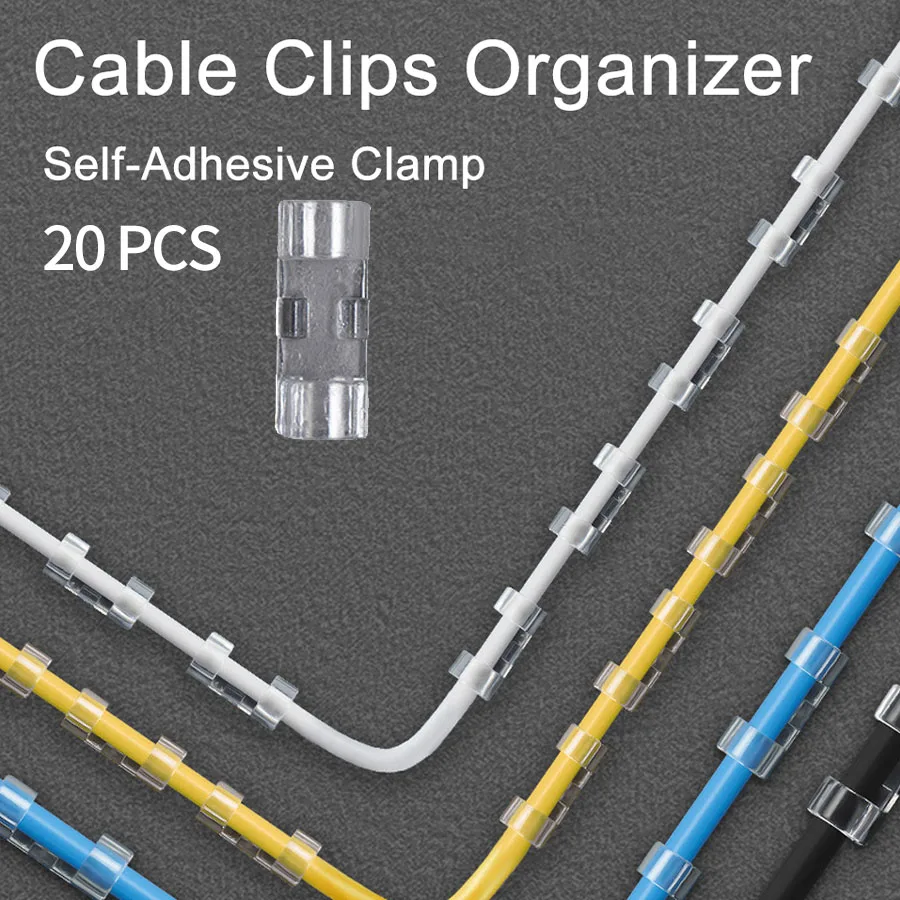 Cable Organizer 20PCS Self Stick Clips Wire Management Line Buckle Table Wall Fixer Fastener Holder USB Data Line Bobbin