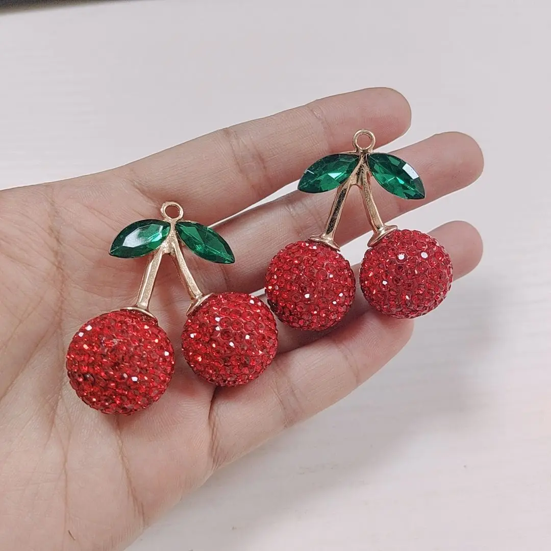 2Pcs 달콤한 럭셔리 대형 체리 전체 라인 석 3d Diy 정크 전화 케이스 쥬얼리 펜던트 인형 목걸이 팔찌 공예 부품
