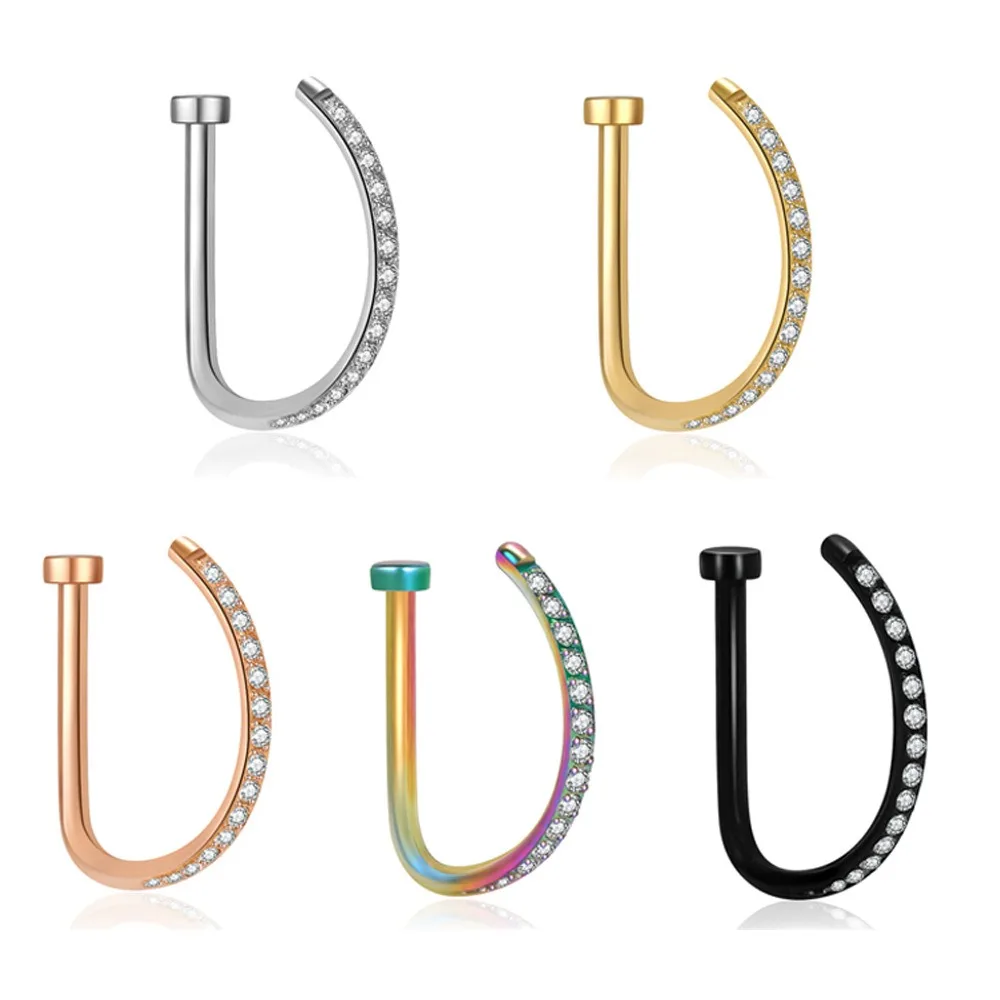 Stainless Steel Fake Nose Piercing Jewelry for Men D Shape Nose