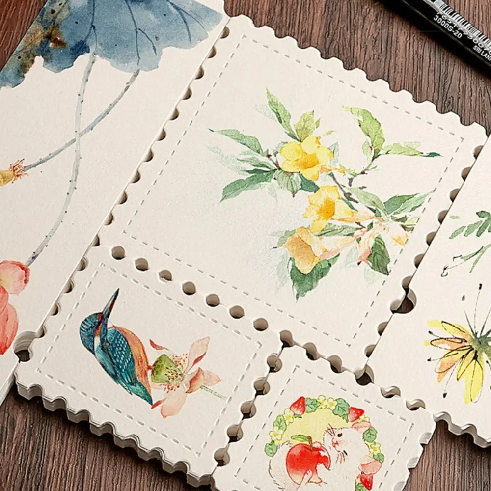 25pcs Stamp/Ticket Stub Shape Watercolor Paper Blank Design Fine Lines Postcards Hand-drawn Style Card Bookmarks Scrapbooking