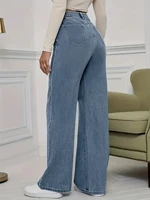 plus Size Women's Loose Straight Leg Jeans Elegant Side White Flower Draw Washed High Waist plus Size Women's Denim Jeans - Image 2