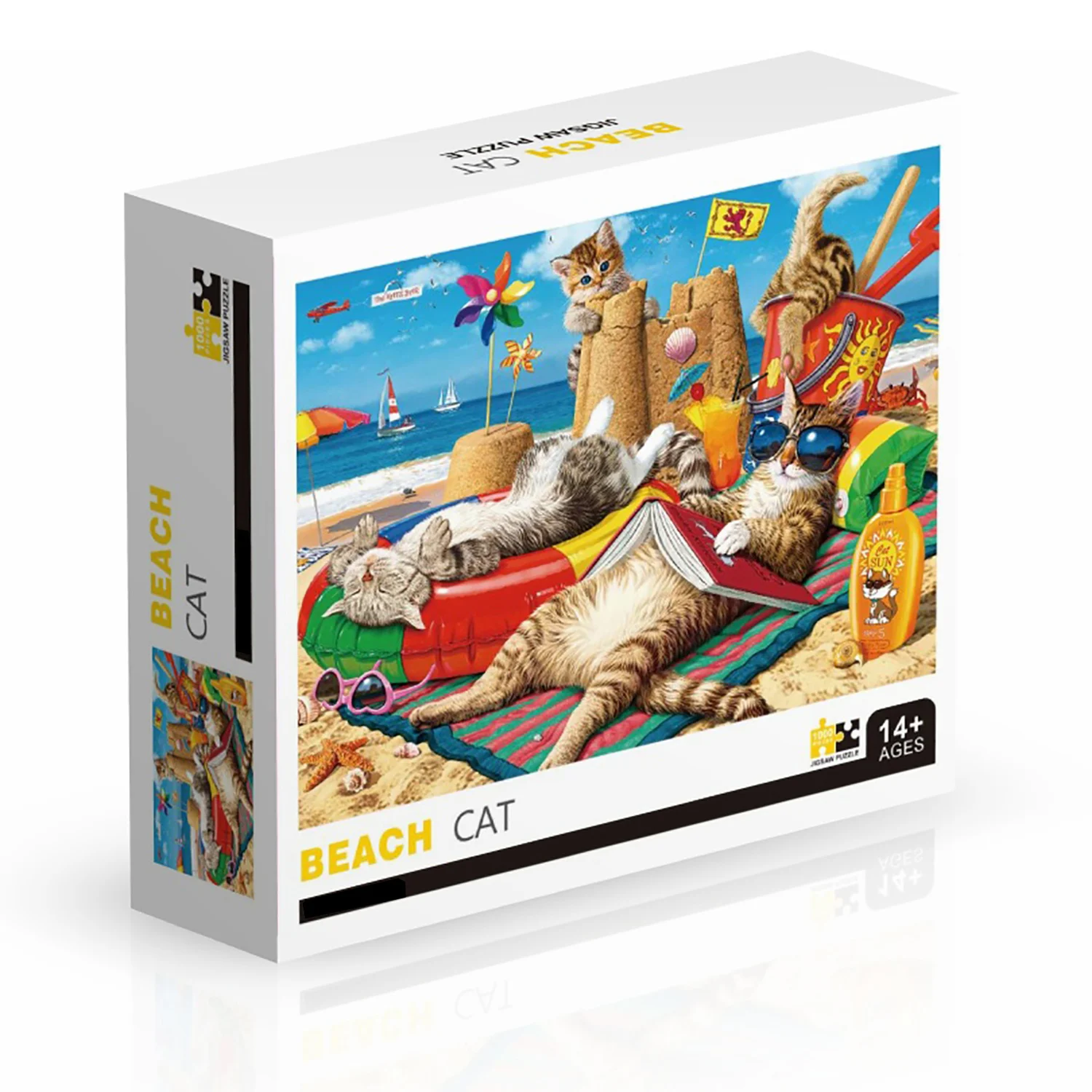 1000 Pieces BEACH CAT Jigsaw Puzzles for Adults Home Decor Games Family Fun Floor Puzzles Educational Toys for Kids 5