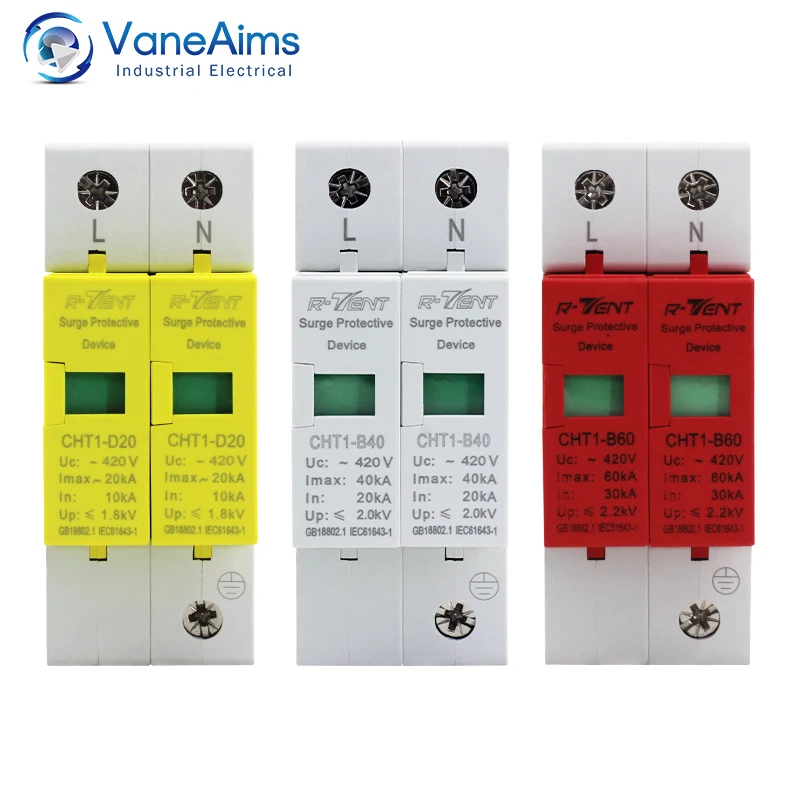 Ac Spd 2P House Surge Protector Device Protezione Contro I Fulmini Scaricatore Di Sovratensione Ac420V 20Ka 40Ka 60Ka Per Sistema Solare Fotovoltaico