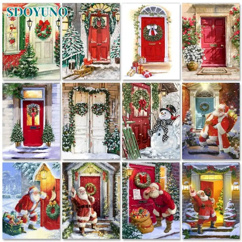 

SDOYUNO 60x75cm Painting by numbers Handpainted Canvas painting Santa Claus DIY Drawing by numbers Christmas Home decor