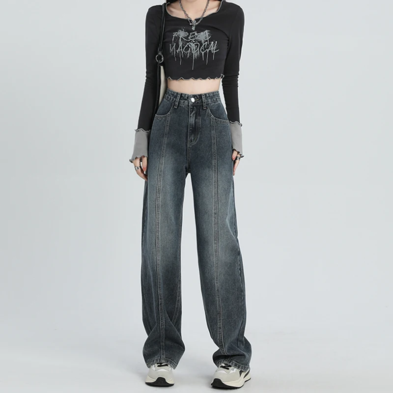 

Vintage Jeans Women's Clothing High Waist Slim Pants 2022 New Spring Autumn Vertical Straight Loose Wide Leg Pants bd592