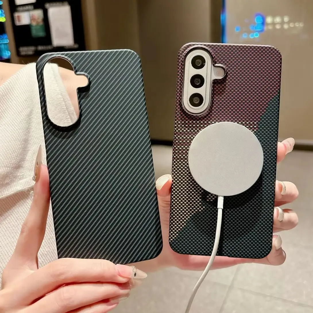 Magnetic Carbon Fiber Slim PC Case for Samsung - Built-in Grip Cover