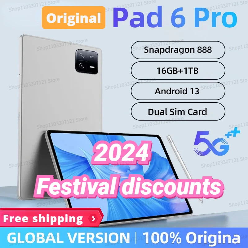 

2023 IAIM Global Version Tablet PC Pad 6 Pro Snapdragon 888 10000mAh Android 13 RAM 16GB+ROM 1TB 5G HD 4K Screen WIFI Mi Tab