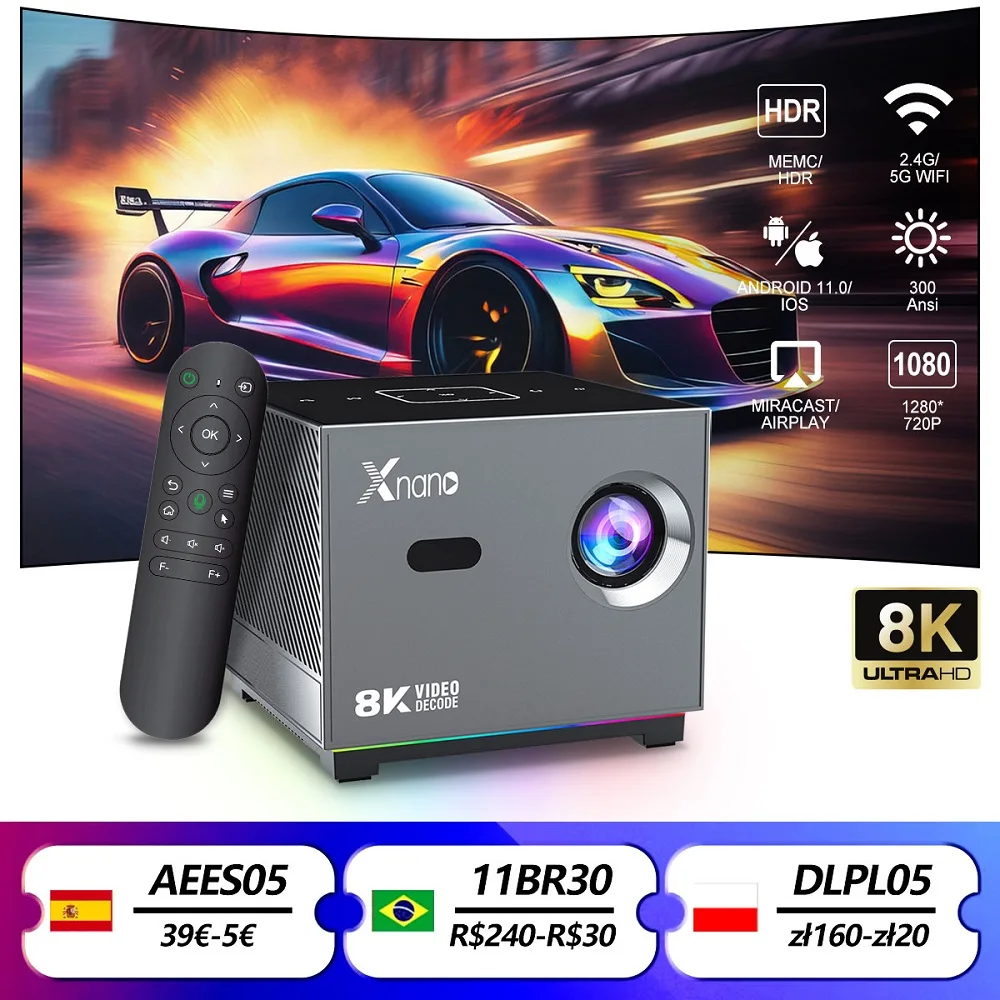 X3 Projector 4K Android Smart Portable Mini Projector 300ANSI 720P Dual WiFi6 BT5.0 Home Theater Video Mini Projector Led Projector