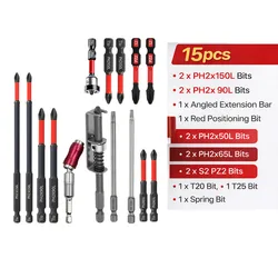 Enhanced Magnetic Non - Slip Drill Bit Set - S2 Steel, Crosshead & Impact Design, Versatile for Electric & Hand Drivers, Available in Various Quantities (15 Pcs No box)