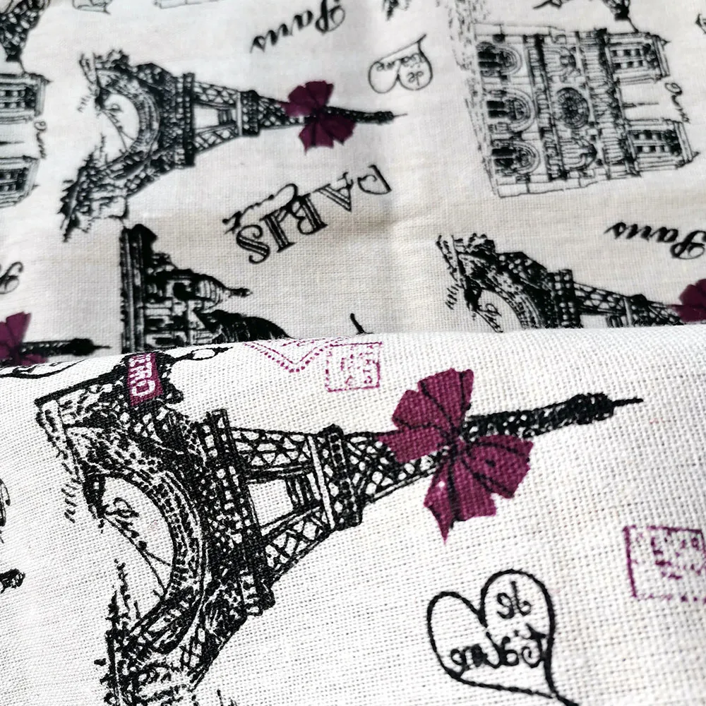 Purple Red Bow Bicycle Eiffel Tower French Vintage Printed Cotton Linen Fabric Diy Upholstery For Tablecloth Cushion Materials