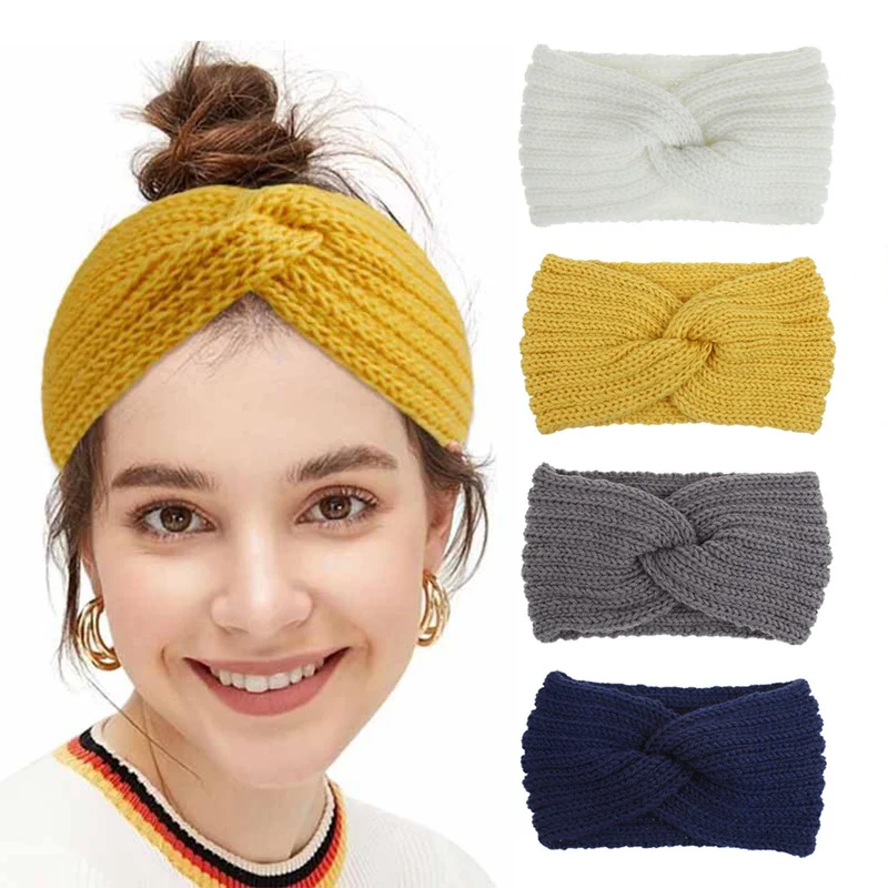 

2020 Woolen Knit Headband for Women Cross Warm Turban Fashion Winter Hair Accessories Female Hair Band Headwear