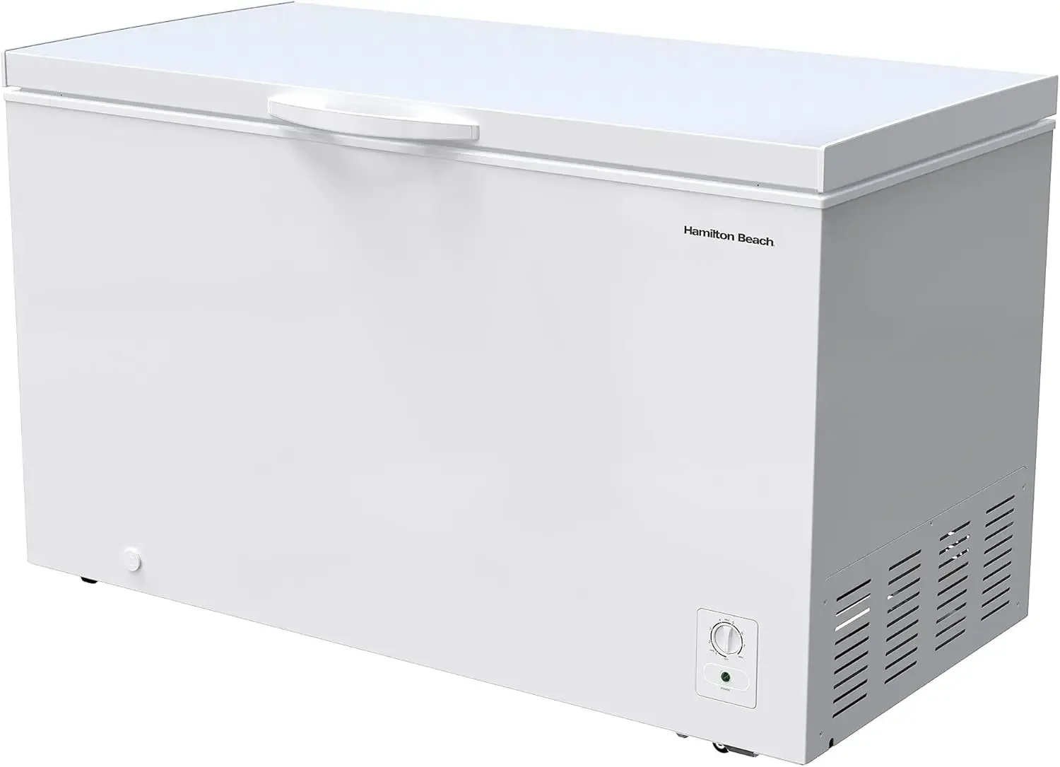 14 cu ft Chest Freezer-White Large Storage for Families Space-Saving Flat Back Front Drain Garage Ready By Hamilton Beach
