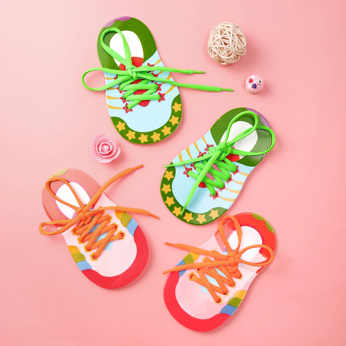 Shoes Toys Lacing Tie Threading Shoe Laces Kit Toy Shoelaces Practice Tying Teaching Wooden Kids Aids Model Learn Shoelace