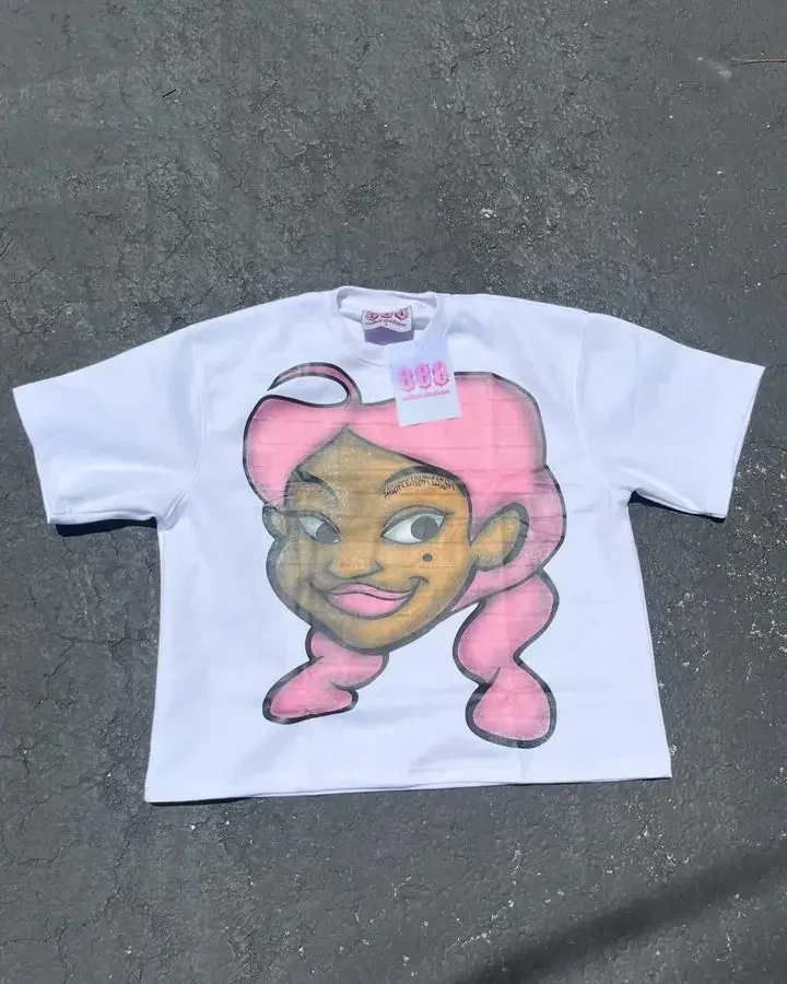 thumbnail image 1 of Conjunto de dos piezas Y2k, nueva camiseta y pantalones cortos con estampado de dibujos animados para hombres y mujeres, camiseta con estampado de algodón, pantalones cortos casuales estilo Harajuku y, 1 of 5