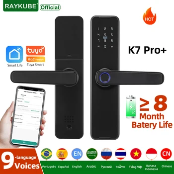 RAYKUBE 생체 인식 지문 도어락, K7 프로 + 스마트 잠금, 투야 앱 원격 잠금 해제, 키리스 전자 도어락