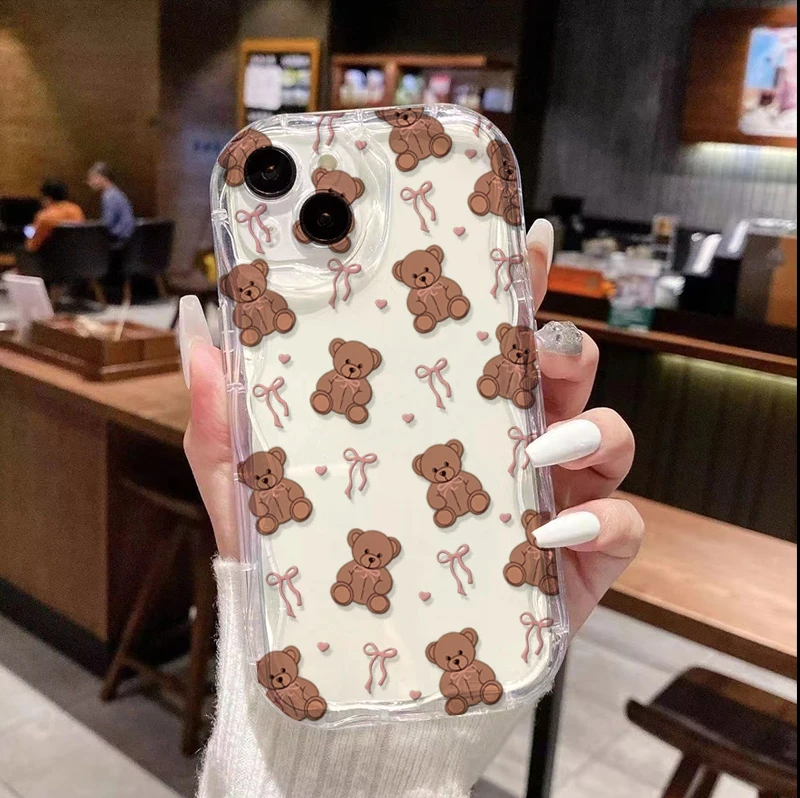 Cute Bow Teddy Bear Silicone Cartoon Phone Case Cover