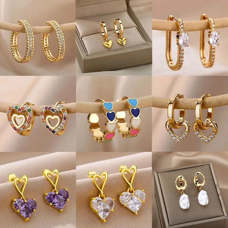 3 Pairs Heart Earrings For Women - Valentine's Day Dangle Earrings With Rhinestones, Colorful Gift Set