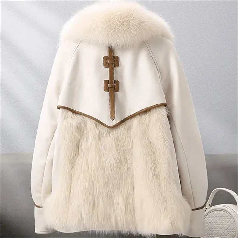 Fox Fur Grass Women's Whole Leather Coat, Young Age Reduction 2023 Winter New Loose and Popular Down Parks, Suede Tide Commuter