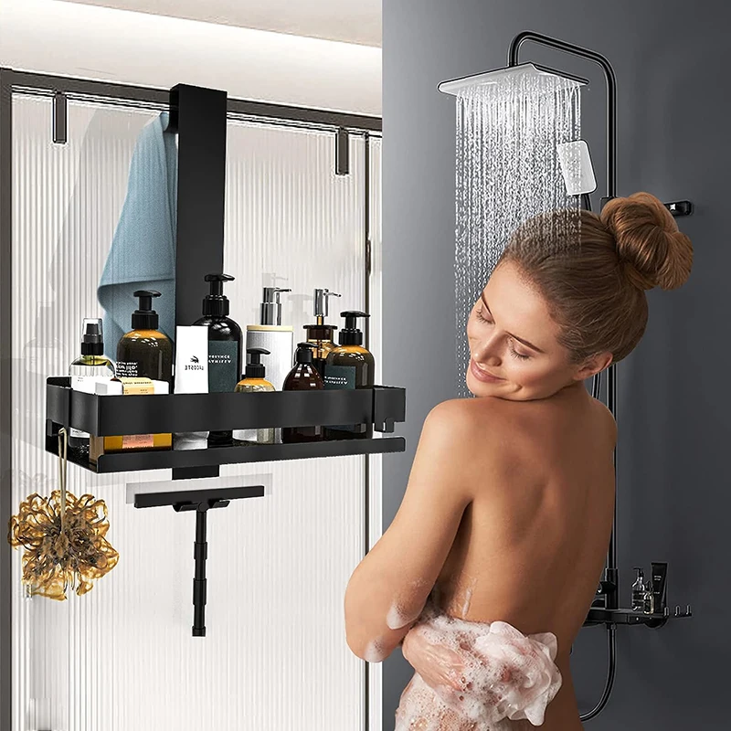 Movable Bathroom Shelves No Drill Shelf Organizer Shower Support Steel Shelf Multifunction Shelves Storage Unit For Bathroom 2