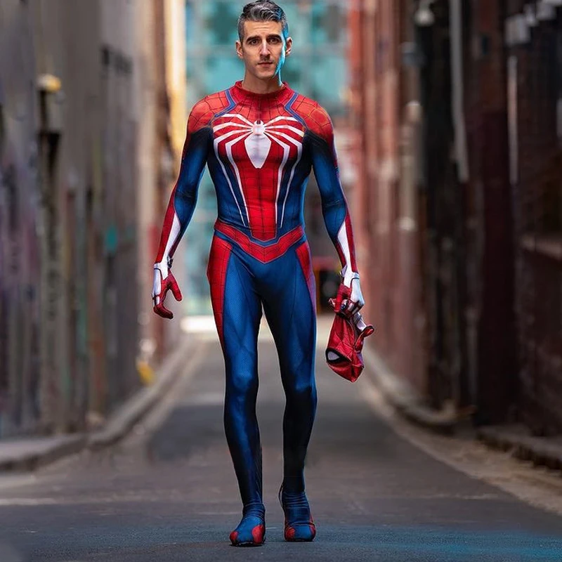 

Marvel PS4 Game Spiderman Jumpsuit Superhero Halloween Cosplay Costume with Mask Bodysuit Zentai Full Body Suit Adult Kids Gift