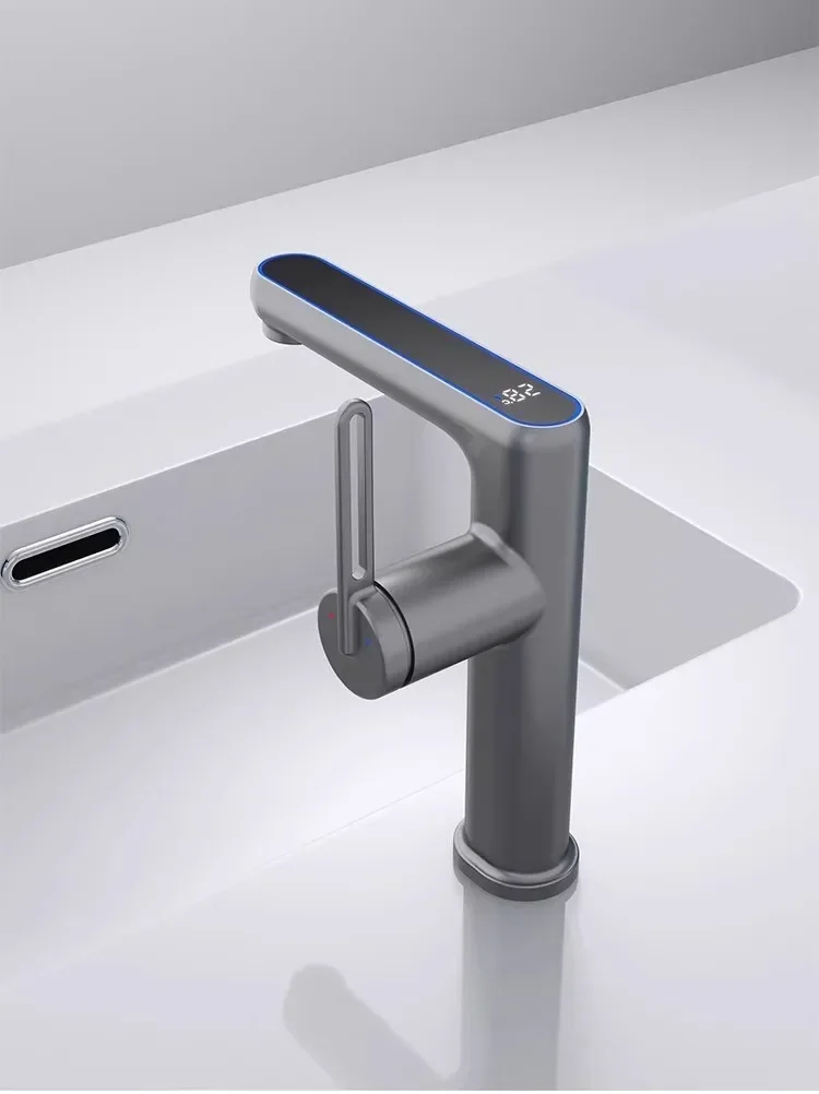 Description Picture 3 of itemBathroom Basin Faucet Single Lever Cold And Hot Digital Display Water Mixer Sink White Deck Mounted  Black Tap