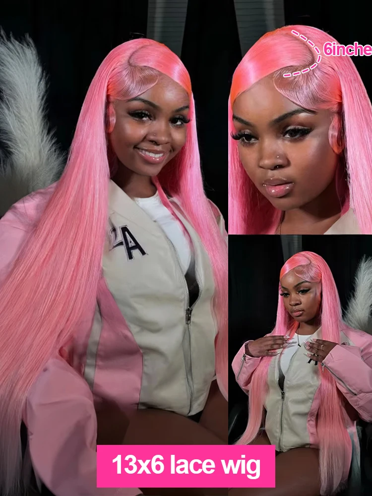 NO!NO!HAIR ピンク 250% Straight Pink Lace Front Wigs Human Hair 13x4 13x6 Hd