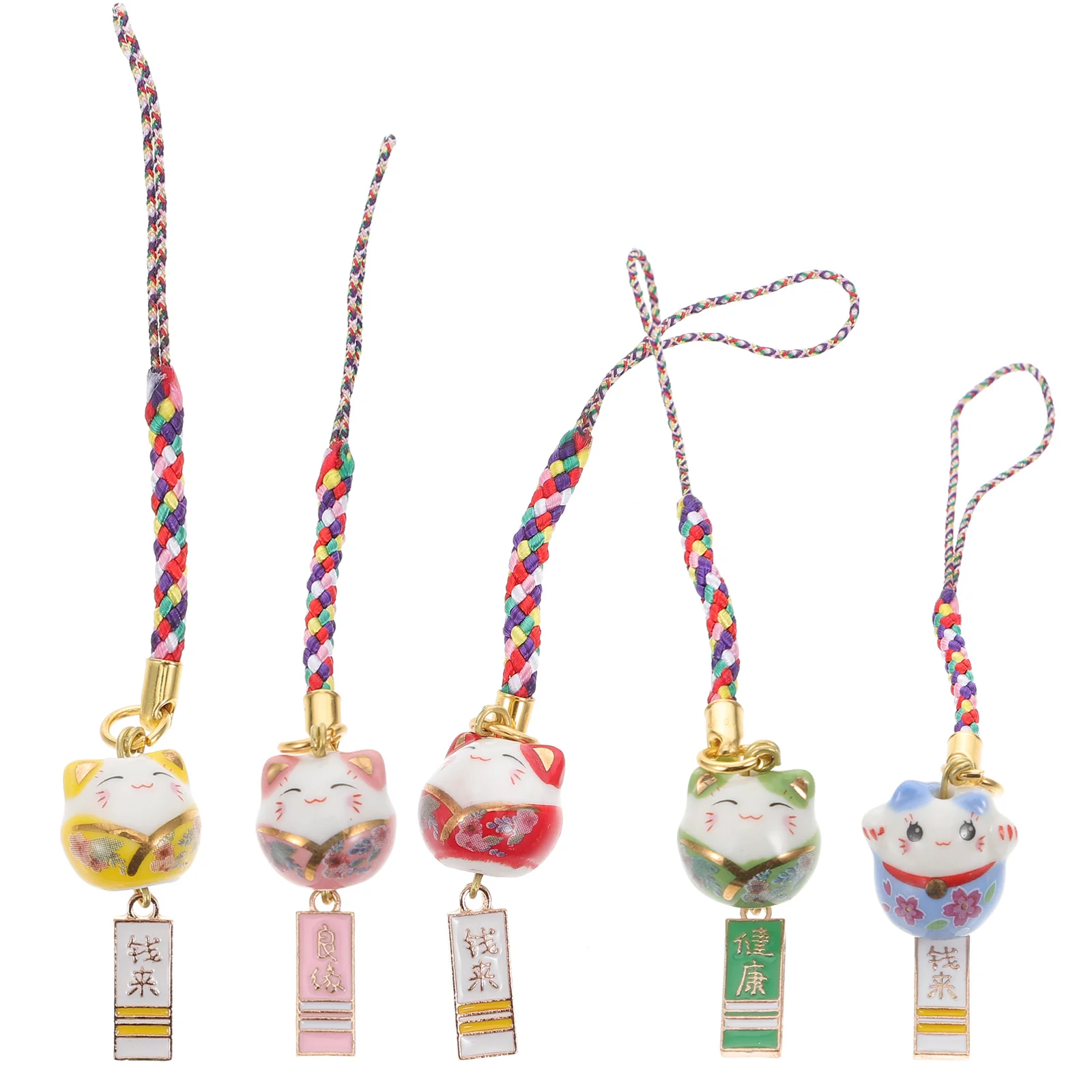 

5 Pcs Ceramic Lucky Cat Chic Lanyard Candy Bag Bell Phone Lovely Chain Ceramics Auspicious Pendant