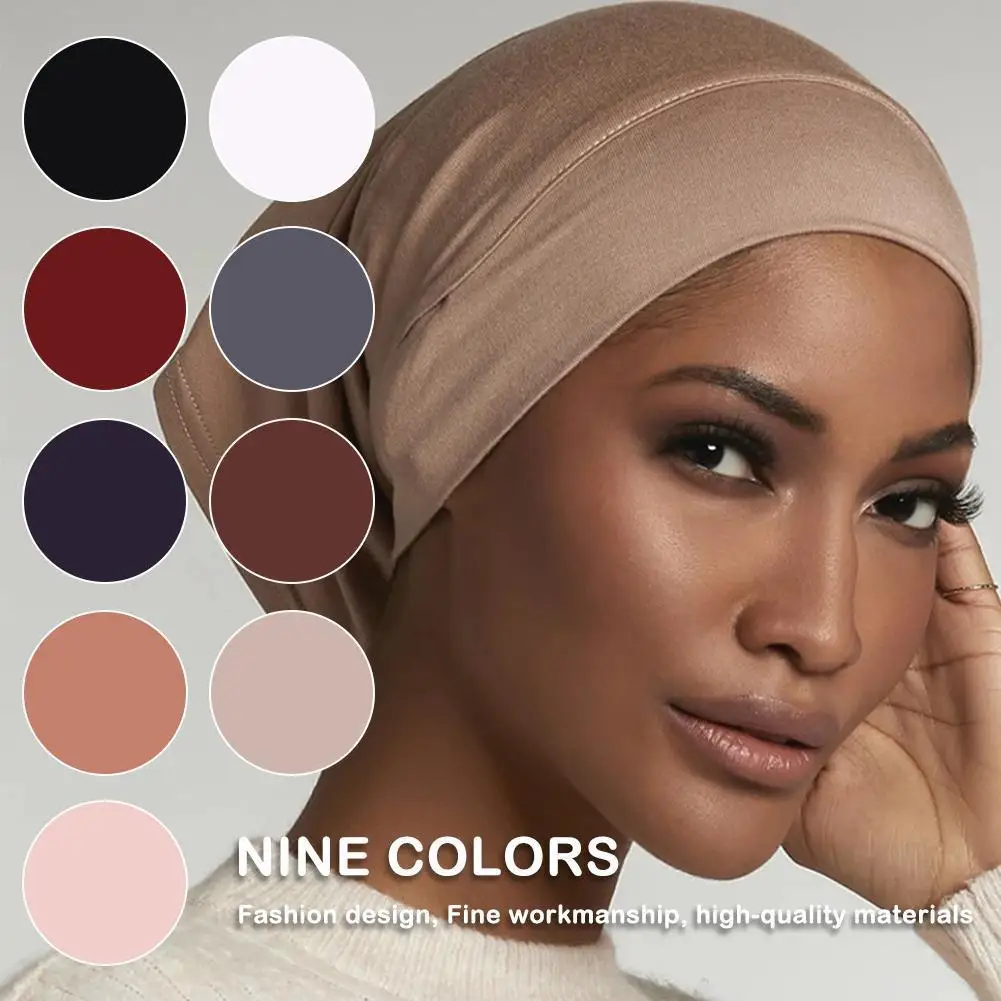 

Muslim Women Elastic Hijab Caps Cotton Jersey Stretch Underscarf Bonnet Headwrap Turbante Hijab Stretch Headband Wraps