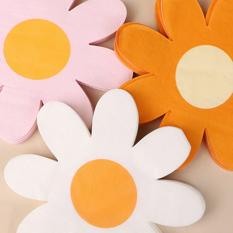 20Pcs Pink White Daisy Flower Paper Napkins Party Disposable Tissues Towel for Kids 1st Birthday Baby Shower Wedding Decoration