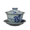 Blue And White Underglaze Red Lucky Cat Patterned Cover Bowl Chinese Style Retro Home Decoration Ornaments 1
