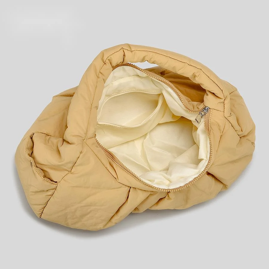 Shoulder Bag, New Autumn And Winter Simple And Lightweight Niche Crescent Nylon Cloth Quilted Cloud Armpit Bag Pleated Large Capacity Handbag_voghion.com