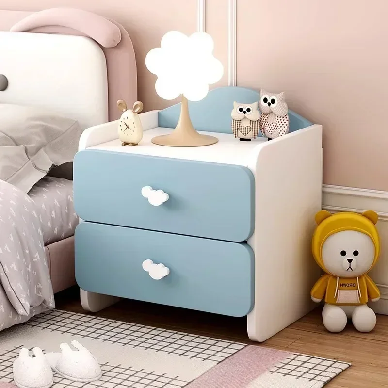 Modern Nightstand with Double Drawers Cute Kid's Bedside Table Multi-Functional White Cabinet for Girls' Bedrooms nightstands set